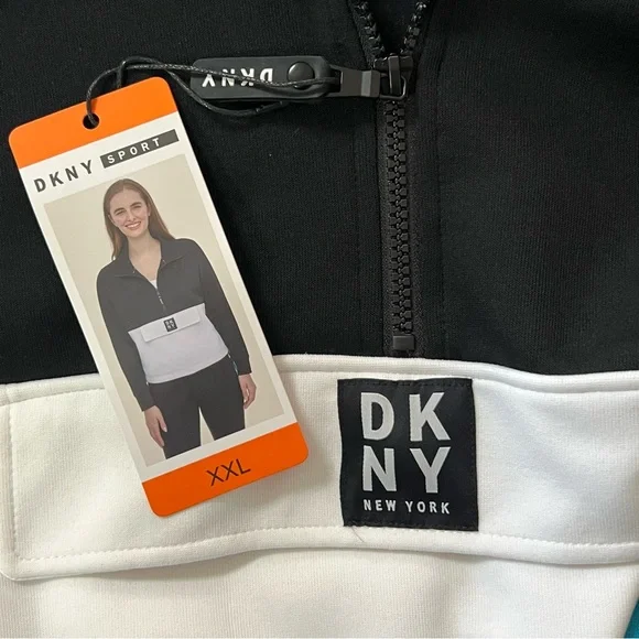NWT DKNY Sport Pullover 1/2 Zip Up Color Block Sweatshirt Blue Black Size XXL - Picture 5 of 10